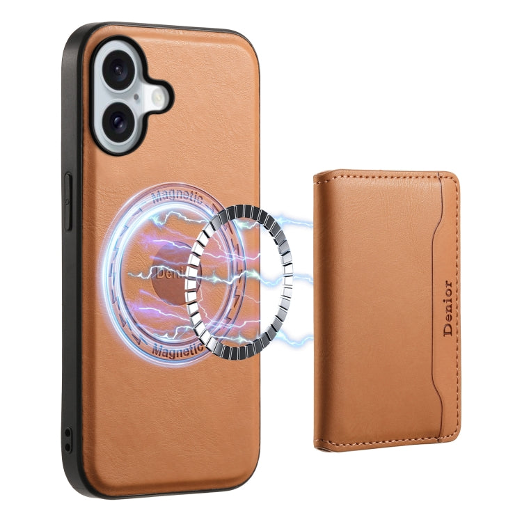 Denior Cowhide Texture Leather MagSafe Detachable Wallet Phone Case, For iPhone 16 Pro Max, For iPhone 16 Pro, For iPhone 16 Plus, For iPhone 16, For iPhone 15 Pro Max, For iPhone 15 Pro