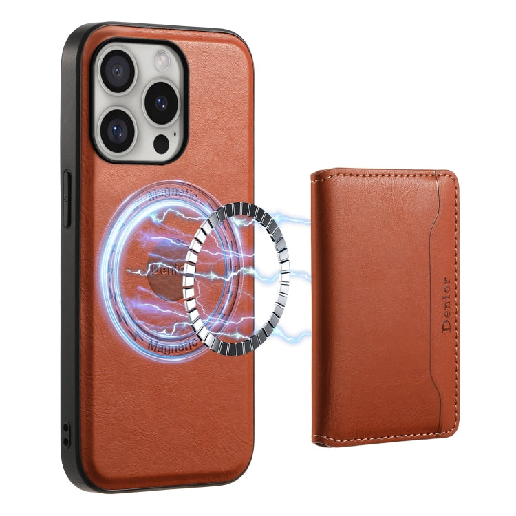Denior Cowhide Texture Leather MagSafe Detachable Wallet Phone Case, For iPhone 16 Pro Max, For iPhone 16 Pro, For iPhone 16 Plus, For iPhone 16, For iPhone 15 Pro Max, For iPhone 15 Pro