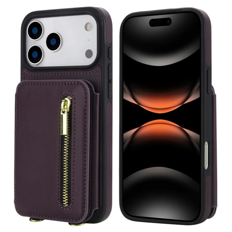 YM006 Skin Feel Zipper Card Bag Phone Case with Dual Lanyard