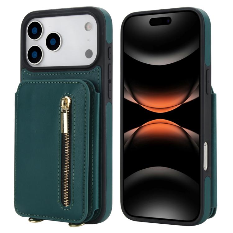 YM006 Skin Feel Zipper Card Bag Phone Case with Dual Lanyard