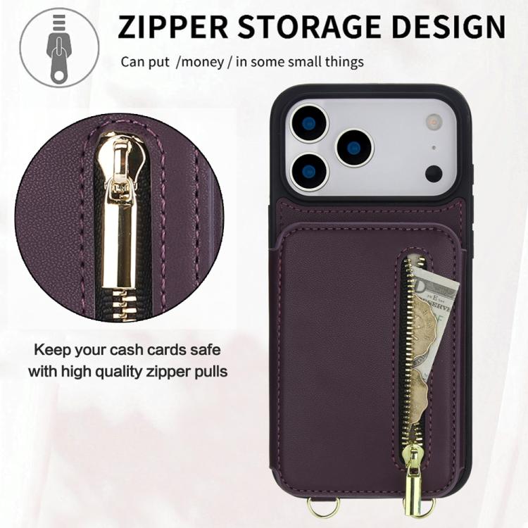 YM006 Skin Feel Zipper Card Bag Phone Case with Dual Lanyard