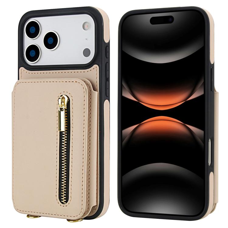 YM006 Skin Feel Zipper Card Bag Phone Case with Dual Lanyard