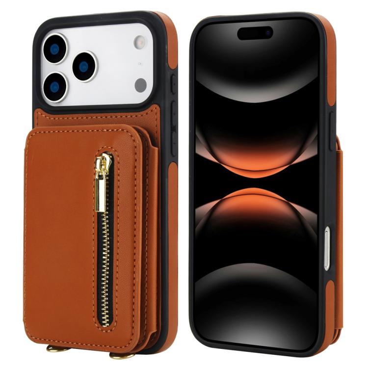YM006 Skin Feel Zipper Card Bag Phone Case with Dual Lanyard