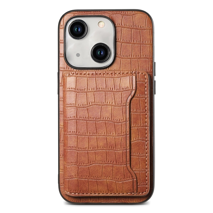 Crocodile Texture Card Bag Design Full Coverage Phone Case, For iPhone 13 Pro Max, For iPhone 13 Pro, For iPhone 13, For iPhone 12 Pro / 12