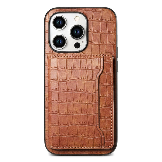 Crocodile Texture Card Bag Design Full Coverage Phone Case, For iPhone 13 Pro Max, For iPhone 13 Pro, For iPhone 13, For iPhone 12 Pro / 12