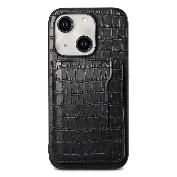 Crocodile Texture Card Bag Design Full Coverage Phone Case, For iPhone 14 Plus, For iPhone 14, For iPhone 14 Pro, For iPhone 14 Pro Max