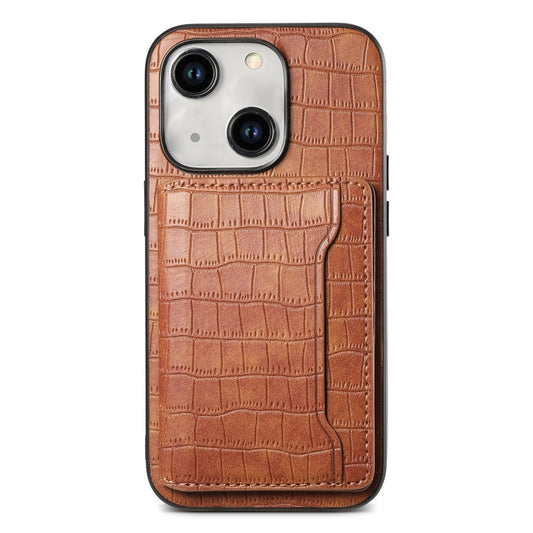 Crocodile Texture Card Bag Design Full Coverage Phone Case, For iPhone 14 Plus, For iPhone 14, For iPhone 14 Pro, For iPhone 14 Pro Max