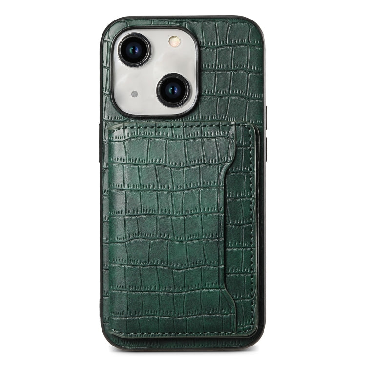 Crocodile Texture Card Bag Design Full Coverage Phone Case, For iPhone 14 Plus, For iPhone 14, For iPhone 14 Pro, For iPhone 14 Pro Max