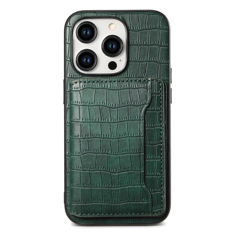 Crocodile Texture Card Bag Design Full Coverage Phone Case, For iPhone 14 Plus, For iPhone 14, For iPhone 14 Pro, For iPhone 14 Pro Max
