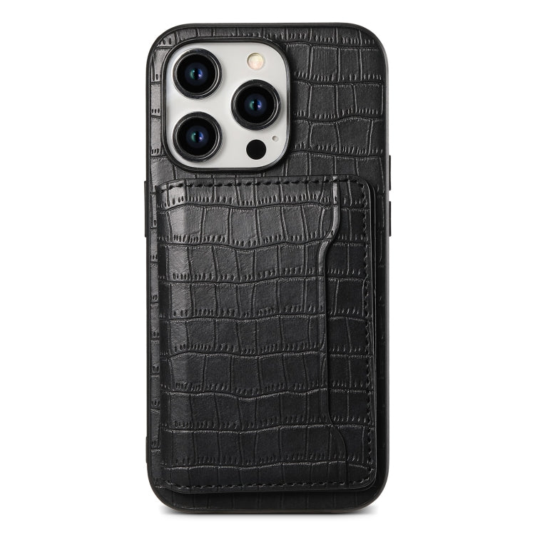 Crocodile Texture Card Bag Design Full Coverage Phone Case, For iPhone 15 Pro Max, For iPhone 15 Pro, For iPhone 15 Plus, For iPhone 15