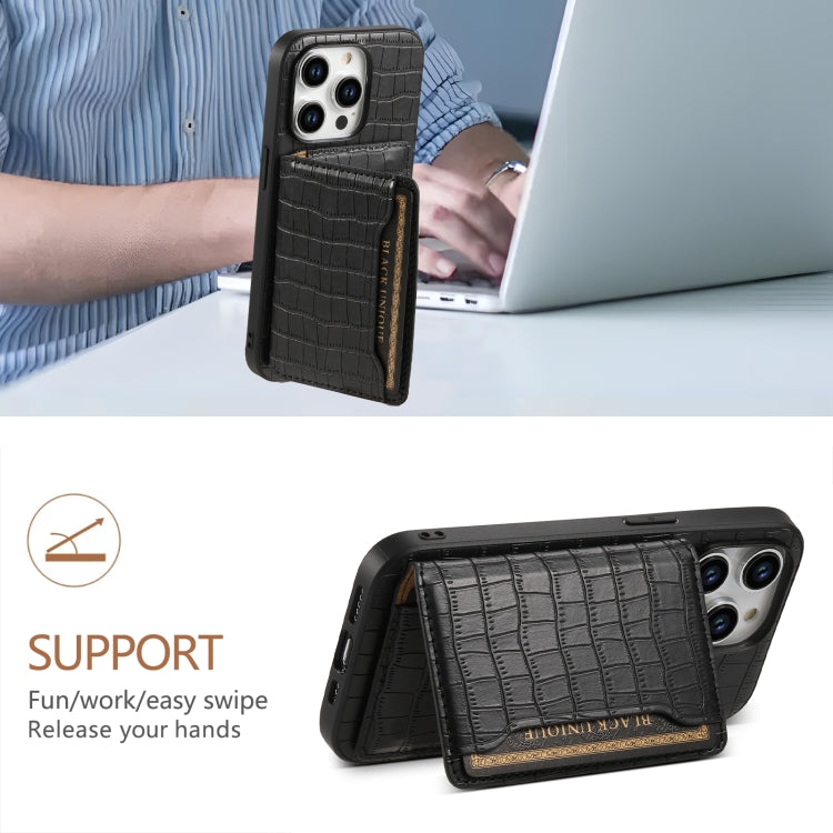 Crocodile Texture Card Bag Design Full Coverage Phone Case, For iPhone 15 Pro Max, For iPhone 15 Pro, For iPhone 15 Plus, For iPhone 15