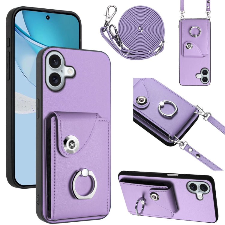 Organ Card Bag Ring Holder Phone Case with Long Lanyard, For iPhone 16e, For iPhone 16 Pro Max, For iPhone 16 Pro, For iPhone 16 Plus