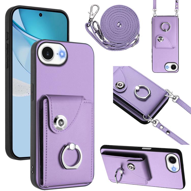 Organ Card Bag Ring Holder Phone Case with Long Lanyard, For iPhone 16e, For iPhone 16 Pro Max, For iPhone 16 Pro, For iPhone 16 Plus