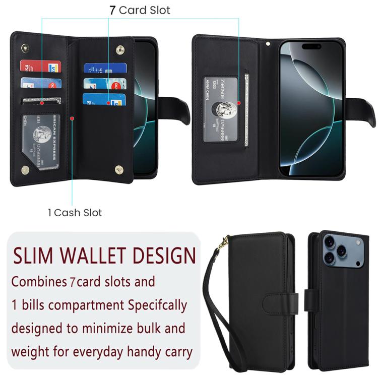 Multi-Card Wallet RFID Leather Phone Case, For iPhone 16e, For iPhone 16 Pro Max, For iPhone 16 Pro