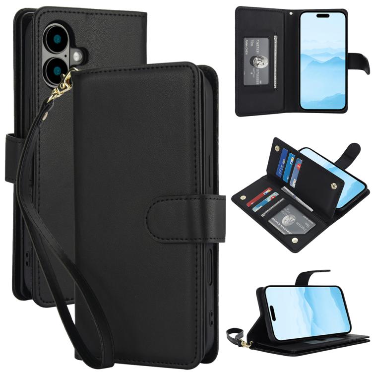 Multi-Card Wallet RFID Leather Phone Case, For iPhone 16 Plus, For iPhone 16, For iPhone 15 Pro Max