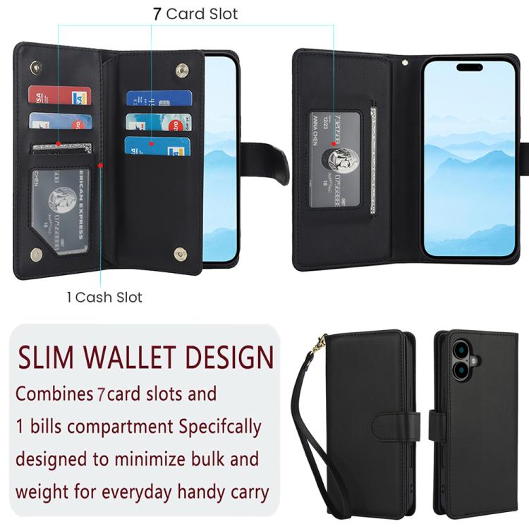 Multi-Card Wallet RFID Leather Phone Case, For iPhone 16 Plus, For iPhone 16, For iPhone 15 Pro Max