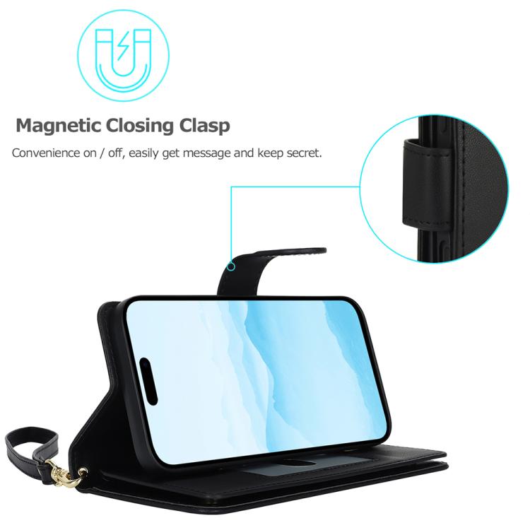 Multi-Card Wallet RFID Leather Phone Case, For iPhone 16 Plus, For iPhone 16, For iPhone 15 Pro Max
