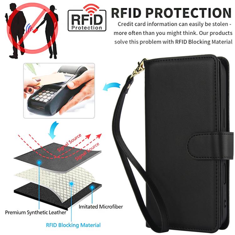Multi-Card Wallet RFID Leather Phone Case, For iPhone 16 Plus, For iPhone 16, For iPhone 15 Pro Max