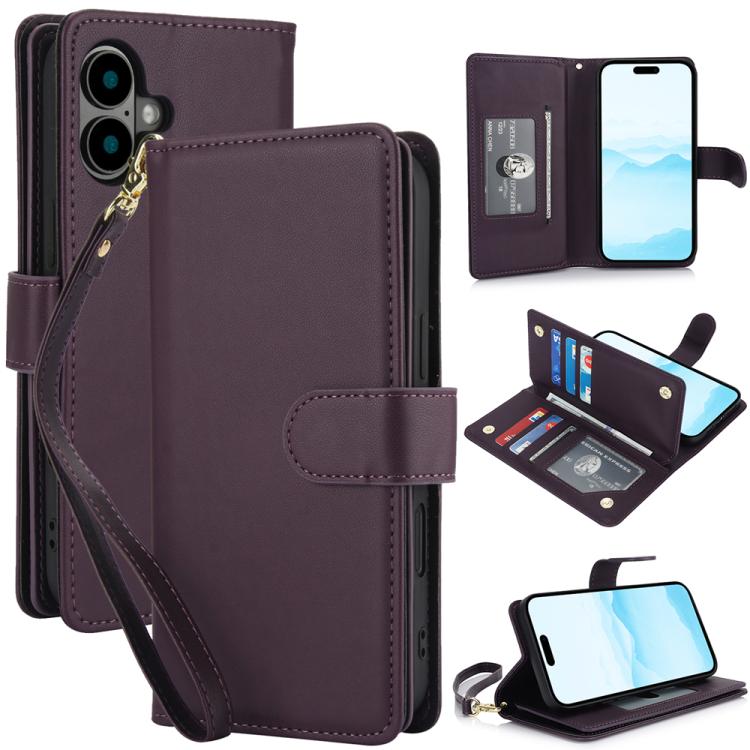 Multi-Card Wallet RFID Leather Phone Case, For iPhone 16 Plus, For iPhone 16, For iPhone 15 Pro Max