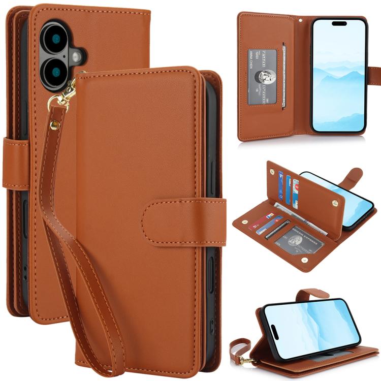 Multi-Card Wallet RFID Leather Phone Case, For iPhone 16 Plus, For iPhone 16, For iPhone 15 Pro Max