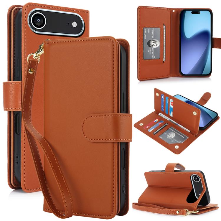 Multi-Card Wallet RFID Leather Phone Case, For iPhone 16 Plus, For iPhone 16, For iPhone 15 Pro Max