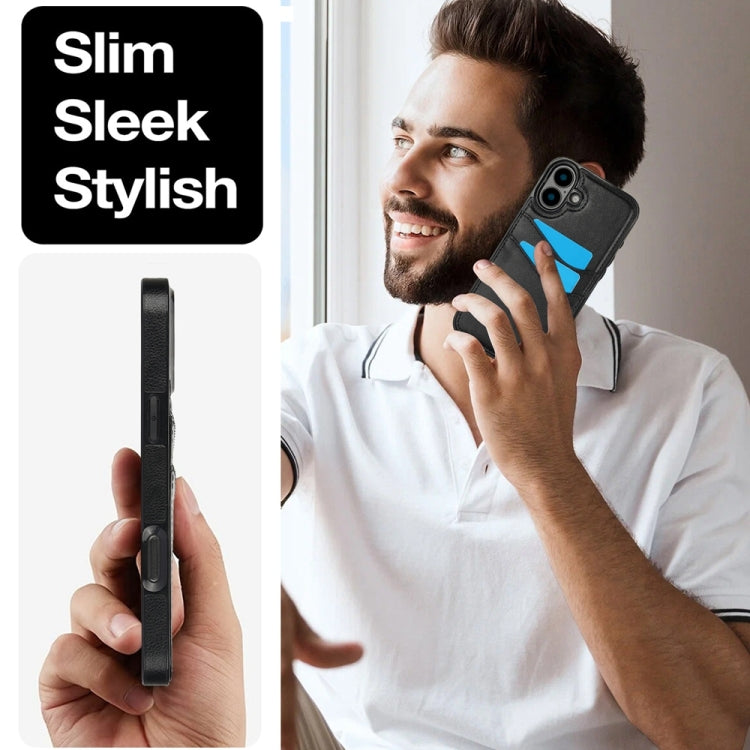 Litchi Leather Skin Card Slots Phone Case, For iPhone 16, For iPhone 15 Pro Max, For iPhone 15 Pro, For iPhone 15 Plus