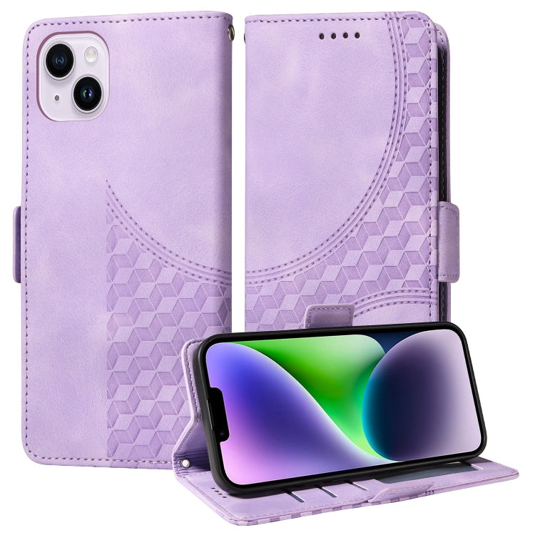 Embossed Rhombus Starry Leather Phone Case, For iPhone 15, For iPhone 14 Plus, For iPhone 14, For iPhone 14 Pro