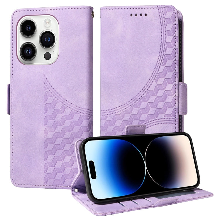 Embossed Rhombus Starry Leather Phone Case, For iPhone 15, For iPhone 14 Plus, For iPhone 14, For iPhone 14 Pro