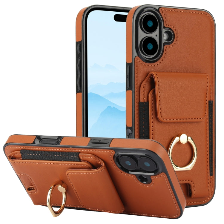 Elastic Card Bag Ring Holder Phone Case, For iPhone 16 Pro Max, For iPhone 16 Pro, For iPhone 16 Plus, For iPhone 16