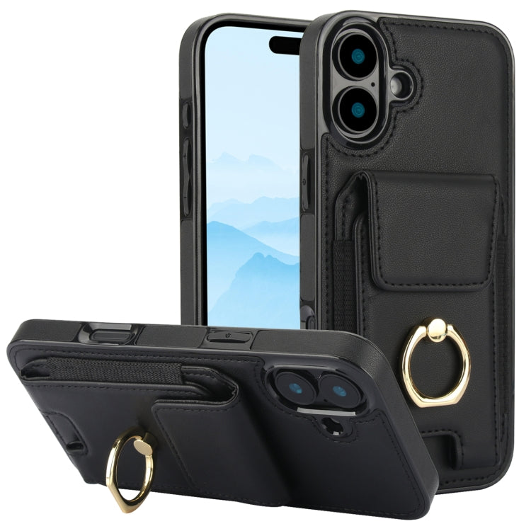 Elastic Card Bag Ring Holder Phone Case, For iPhone 16 Pro Max, For iPhone 16 Pro, For iPhone 16 Plus, For iPhone 16