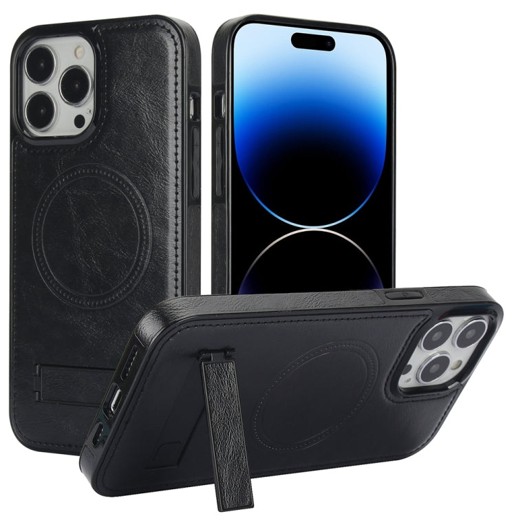 Retro Leather Invisible Stand MagSafe Phone Case, For iPhone 14 Pro, For iPhone 14 Pro Max, For iPhone 13 Pro Max