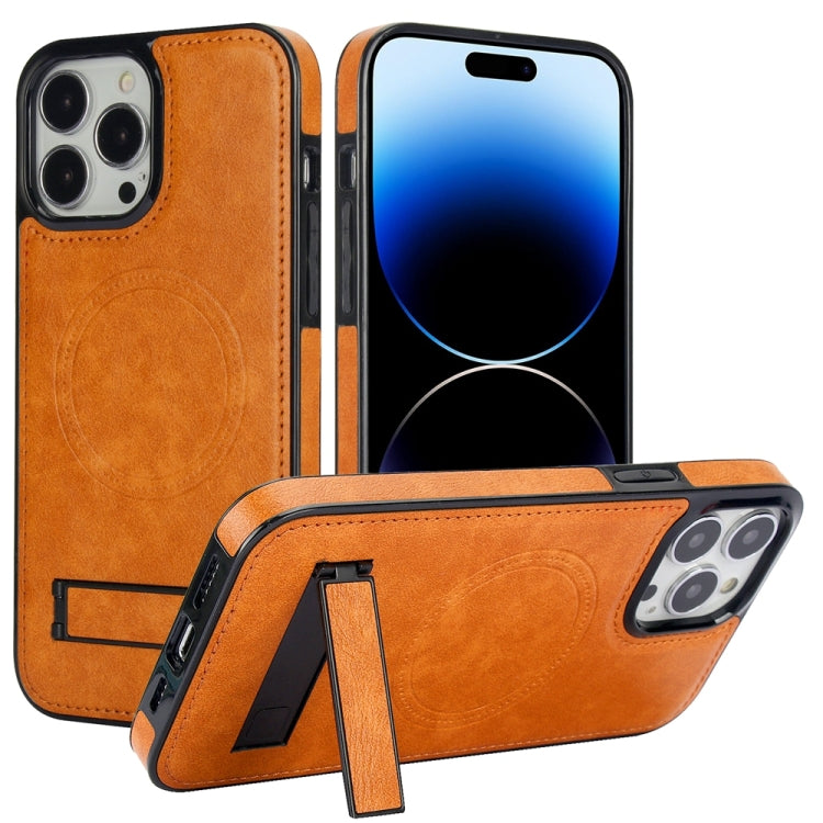 Retro Leather Invisible Stand MagSafe Phone Case, For iPhone 14 Pro, For iPhone 14 Pro Max, For iPhone 13 Pro Max