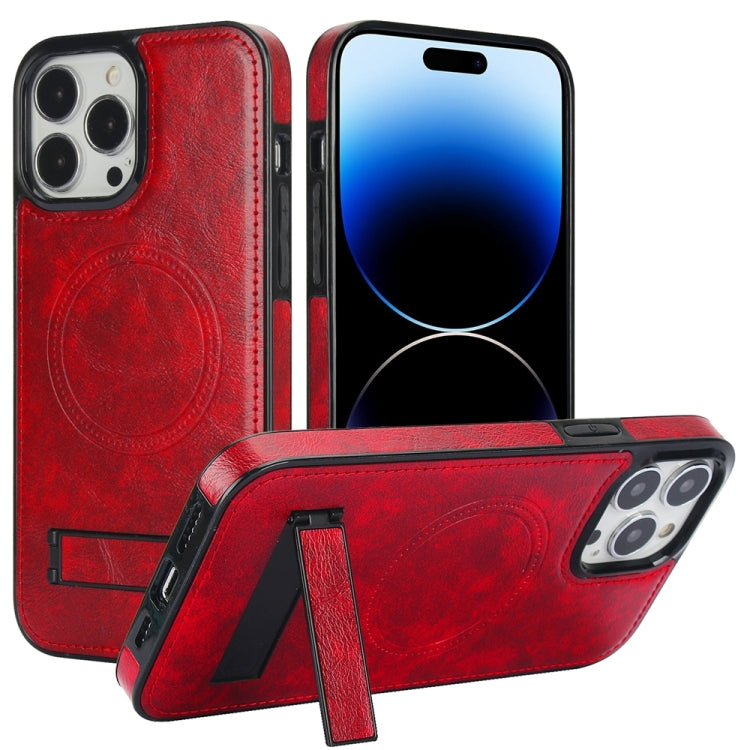 Retro Leather Invisible Stand MagSafe Phone Case, For iPhone 14 Pro, For iPhone 14 Pro Max, For iPhone 13 Pro Max
