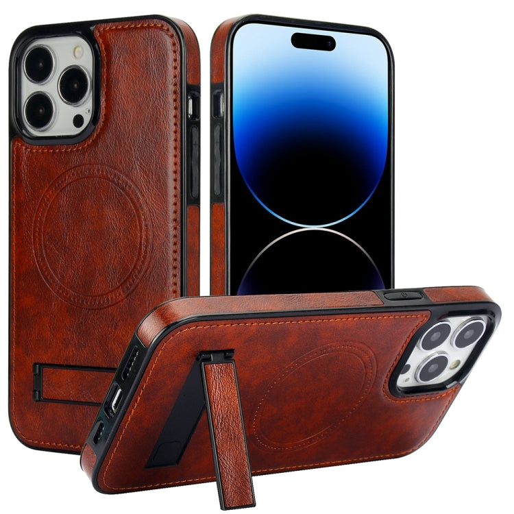 Retro Leather Invisible Stand MagSafe Phone Case, For iPhone 14 Pro, For iPhone 14 Pro Max, For iPhone 13 Pro Max