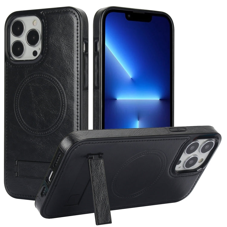 Retro Leather Invisible Stand MagSafe Phone Case, For iPhone 13 Pro, For iPhone 13, For iPhone 13 mini