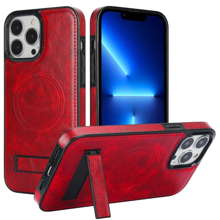 Retro Leather Invisible Stand MagSafe Phone Case, For iPhone 14 Pro, For iPhone 14 Pro Max, For iPhone 13 Pro Max