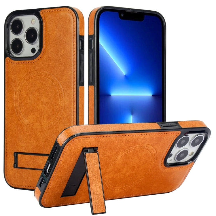 Retro Leather Invisible Stand MagSafe Phone Case, For iPhone 14 Pro, For iPhone 14 Pro Max, For iPhone 13 Pro Max