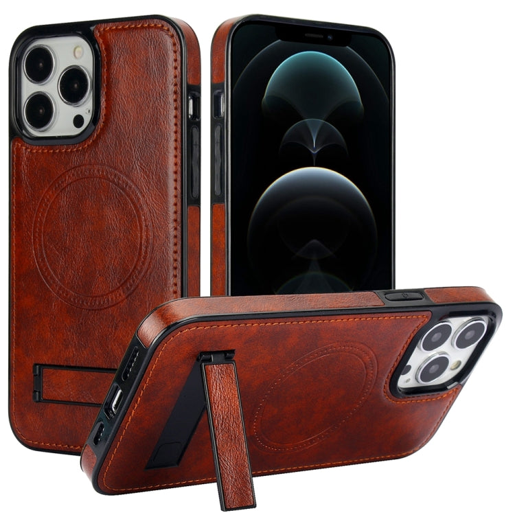 Retro Leather Invisible Stand MagSafe Phone Case, For iPhone 12 / 12 Pro, For iPhone 12 Pro Max, For iPhone 12 mini
