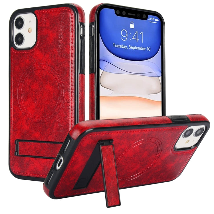 Retro Leather Invisible Stand MagSafe Phone Case, For iPhone 11 Pro Max, For iPhone 11, For iPhone 11 Pro