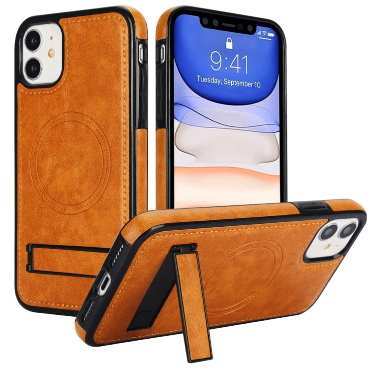 Retro Leather Invisible Stand MagSafe Phone Case, For iPhone 11 Pro Max, For iPhone 11, For iPhone 11 Pro