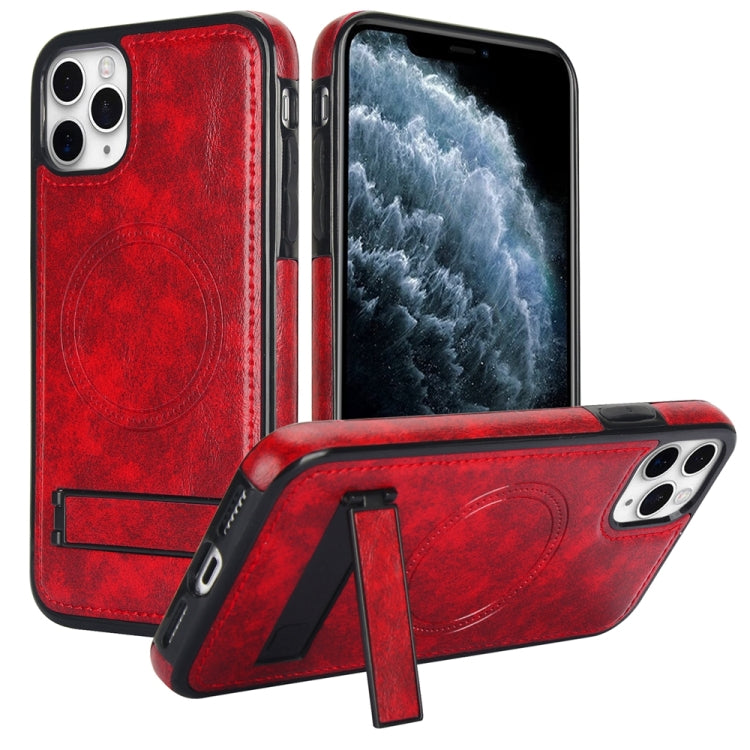Retro Leather Invisible Stand MagSafe Phone Case, For iPhone 11 Pro Max, For iPhone 11, For iPhone 11 Pro