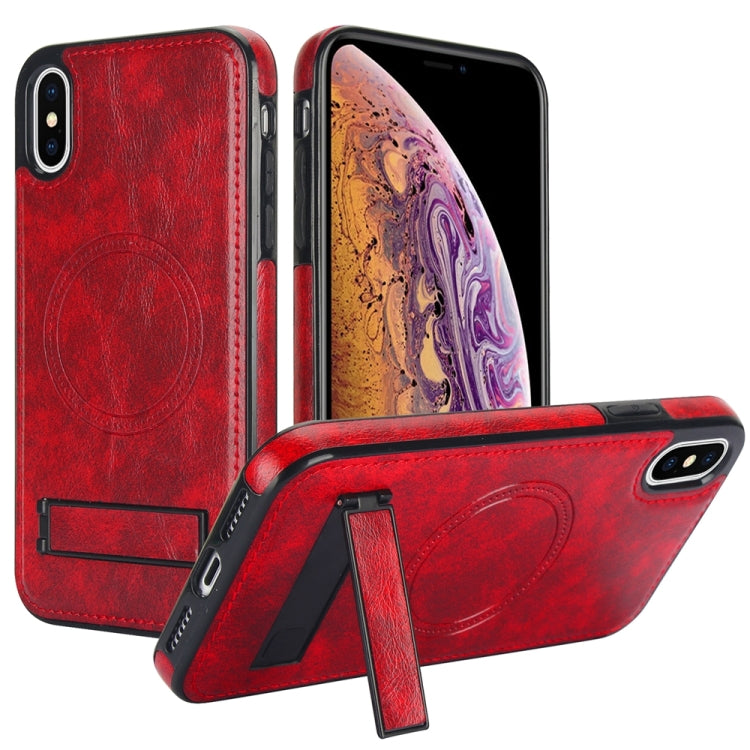 Retro Leather Invisible Stand MagSafe Phone Case, For iPhone X / XS, For iPhone XR, For iPhone XS Max