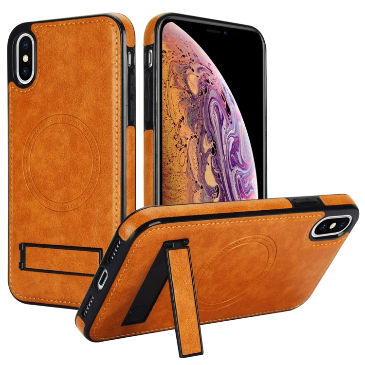 Retro Leather Invisible Stand MagSafe Phone Case, For iPhone X / XS, For iPhone XR, For iPhone XS Max