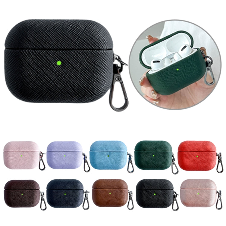 Cross Texture PU Leather Bluetooth Earphone Protective Case, For AirPods Pro