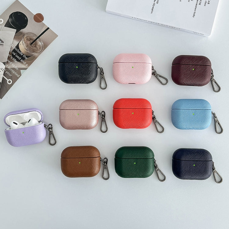 Cross Texture PU Leather Bluetooth Earphone Protective Case, For AirPods Pro