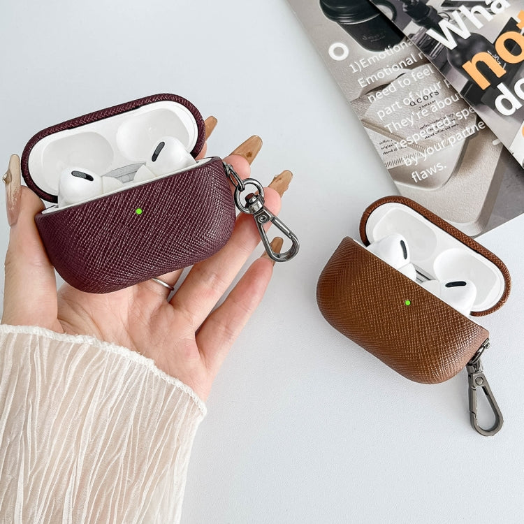 Cross Texture PU Leather Bluetooth Earphone Protective Case, For AirPods Pro 2, For AirPods 3