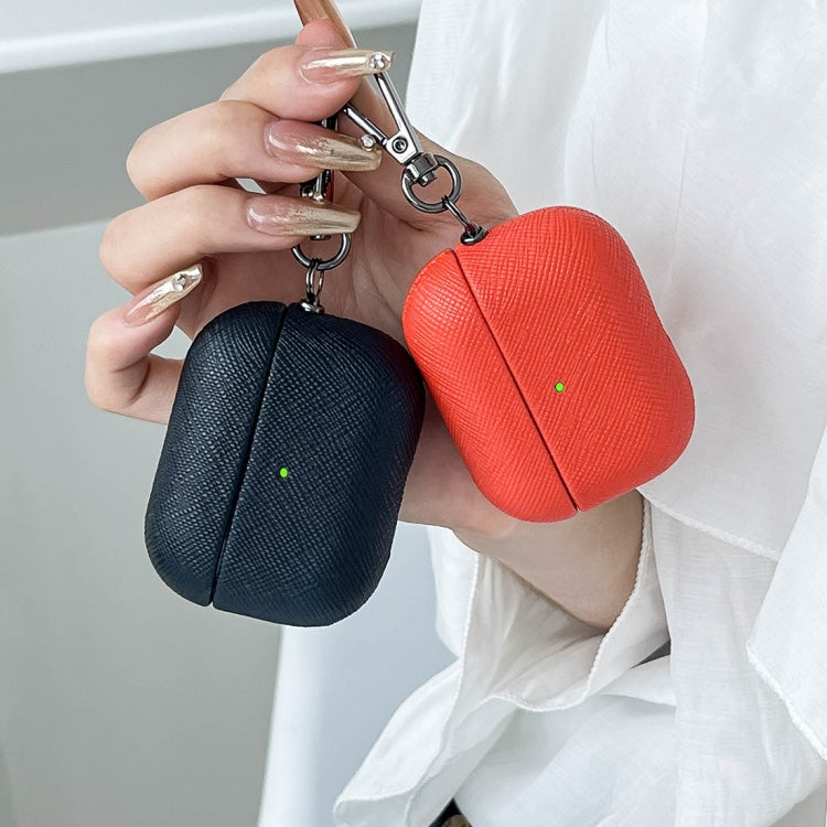 Cross Texture PU Leather Bluetooth Earphone Protective Case, For AirPods Pro
