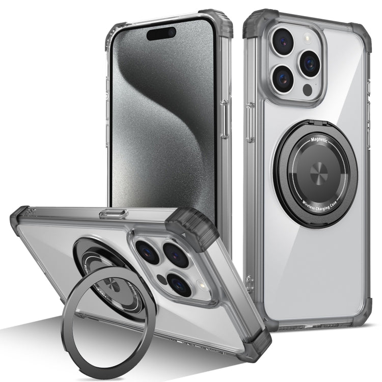 Gold Shield CD Pattern MagSafe Magnetic Phone Case with Rotating Stand, For iPhone 15 Pro Max, For iPhone 15 Pro, For iPhone 15 Plus, For iPhone 15