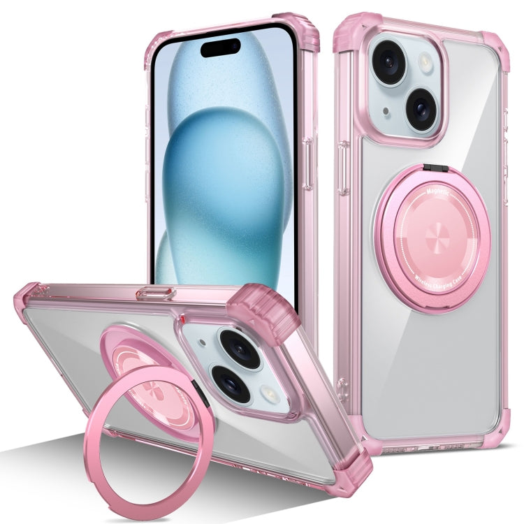 Gold Shield CD Pattern MagSafe Magnetic Phone Case with Rotating Stand, For iPhone 15 Pro Max, For iPhone 15 Pro, For iPhone 15 Plus, For iPhone 15