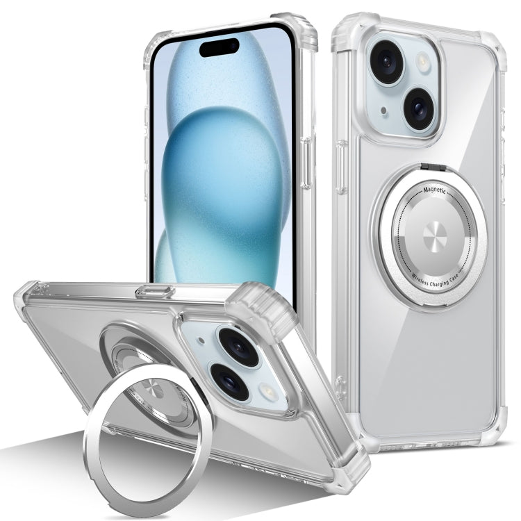 Gold Shield CD Pattern MagSafe Magnetic Phone Case with Rotating Stand, For iPhone 15 Pro Max, For iPhone 15 Pro, For iPhone 15 Plus, For iPhone 15